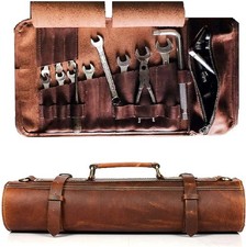 Leather Roll up Tool Bag, 17 Pcs Tool Organizer, Motorcycle Tool Roll Bag, Mo...