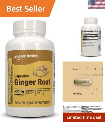 Natural Ginger Root Capsules 550mg - 100 Count for Digestive Comfort & Wellness