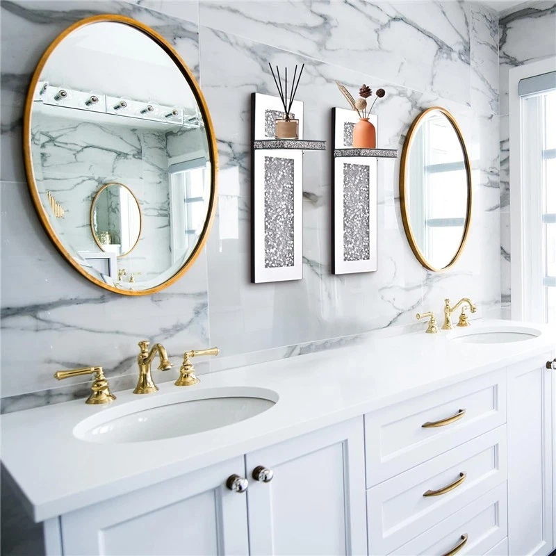 SERENA'S Silver Mirrored Wall Mount Candle Sconce W/Scattered Diamond - Set of 2 - Image 4 of 4