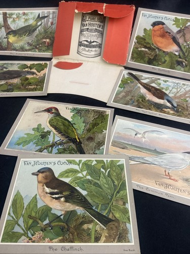 Antique Set of VAN HOUTENS Cocoa Postcard ADVERTISING Trade Cards AVIARY BIRDS - Picture 1 of 20