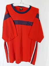Nautica Competition Shirt XXL 90s Red Navy Stripe Heavy Rayon Ribbed Vintage