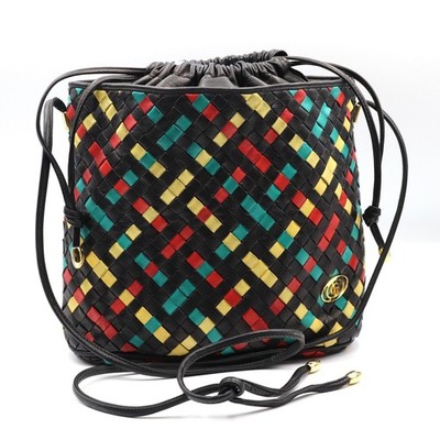 Gino Ferruzzi Bucket Bag Vintage Women Multi Woven Leather Crossbody Italy Purse