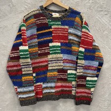 VTG J Crew 100 Wool Patchwork Knit Geometric Sweater Multicolored Size Large