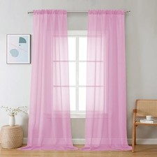 Sheer Curtains 90 inches Long 2 Panels, Light 42"W x 90"L Pack of 2 Pink