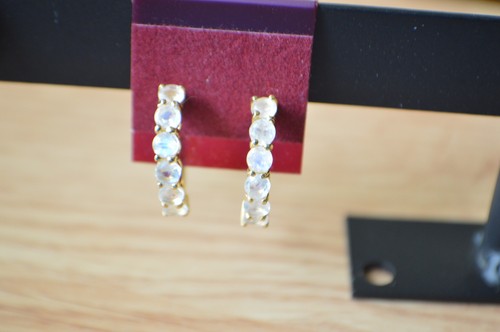 2.50ct Moonglow Moonstone 1" Hoop Earrings 18k YG Plated over Fine Silver - Picture 8 of 12