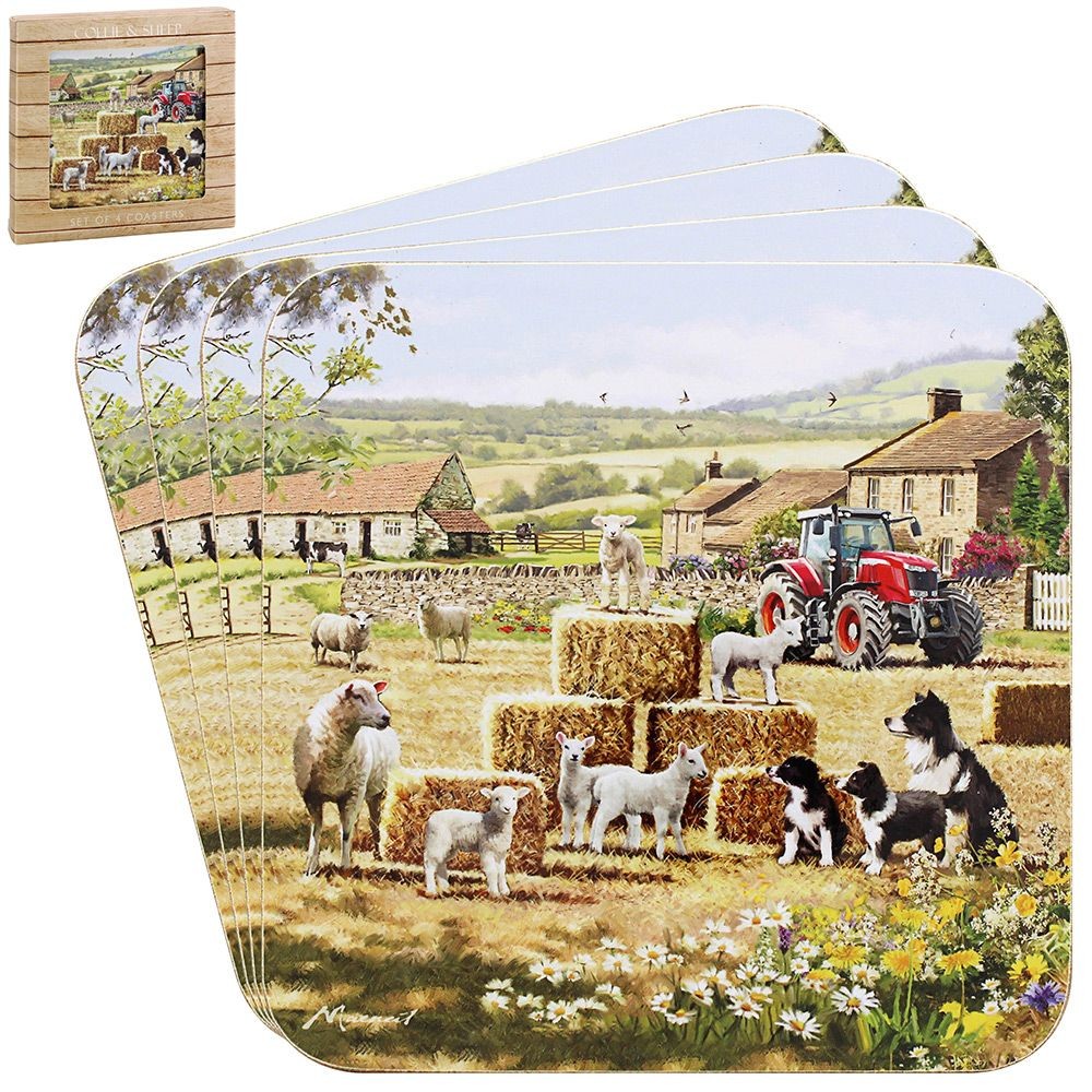 Collie Dog & Sheep Tractor Farm Coasters - Set of 4 - Lesser & Pavey