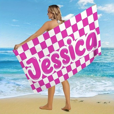 Custom Beach Towel Featuring a Unique Name Block Design, Made to Be Lightweigh