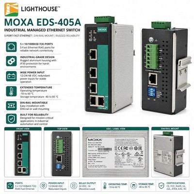 MOXA EDS-405A 5-Port Verwalteter Industrie-Ethernet-Switch DIN-Schienen