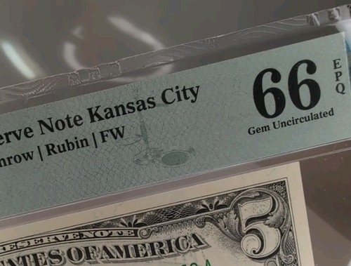 US $5 1995 PMG 66 EPQ UNC Fr #1985-J FRN Kansas City Withrow/Rubin/FW - Picture 9 of 12