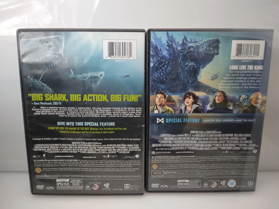 Godzilla: King of the Monsters & The Meg 2 Thriller DVD Movies Jason Statham - Image 2 of 4