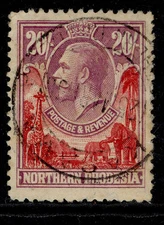 NORTHERN RHODESIA GV SG17, 20s carmine-red & rose-purple, USED. Cat £400. CDS