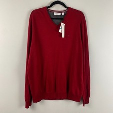 Calvin Klein Italian Merino V Neck Sweater Size XL Red Pullover Mens