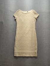 Tacera Women Mini Dress S Cream Scalloped Detail Round Neck Short Sleeve Casual