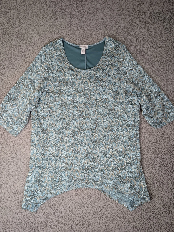 Blusa Maggie Barnes for Catherine's 3X Verde Dorado Manchas Encaje Superpuesto Forrado Foto 2 de 4