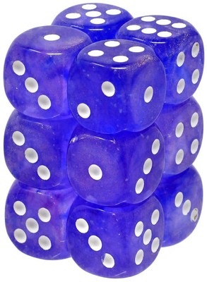 Chessex 6-Sided d6 Borealis Luminary 16mm Dice Pack #27777 [Purple/White]