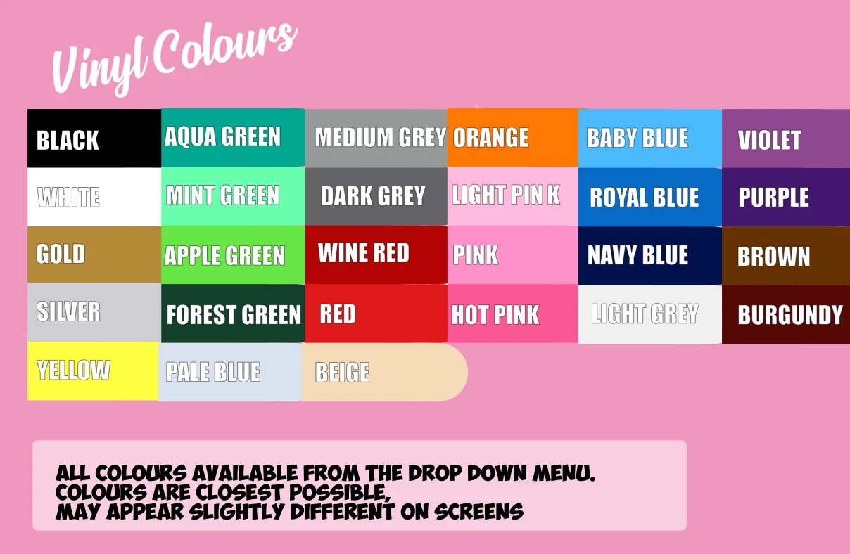 Laura’s Labels Vinyl Colour Chart