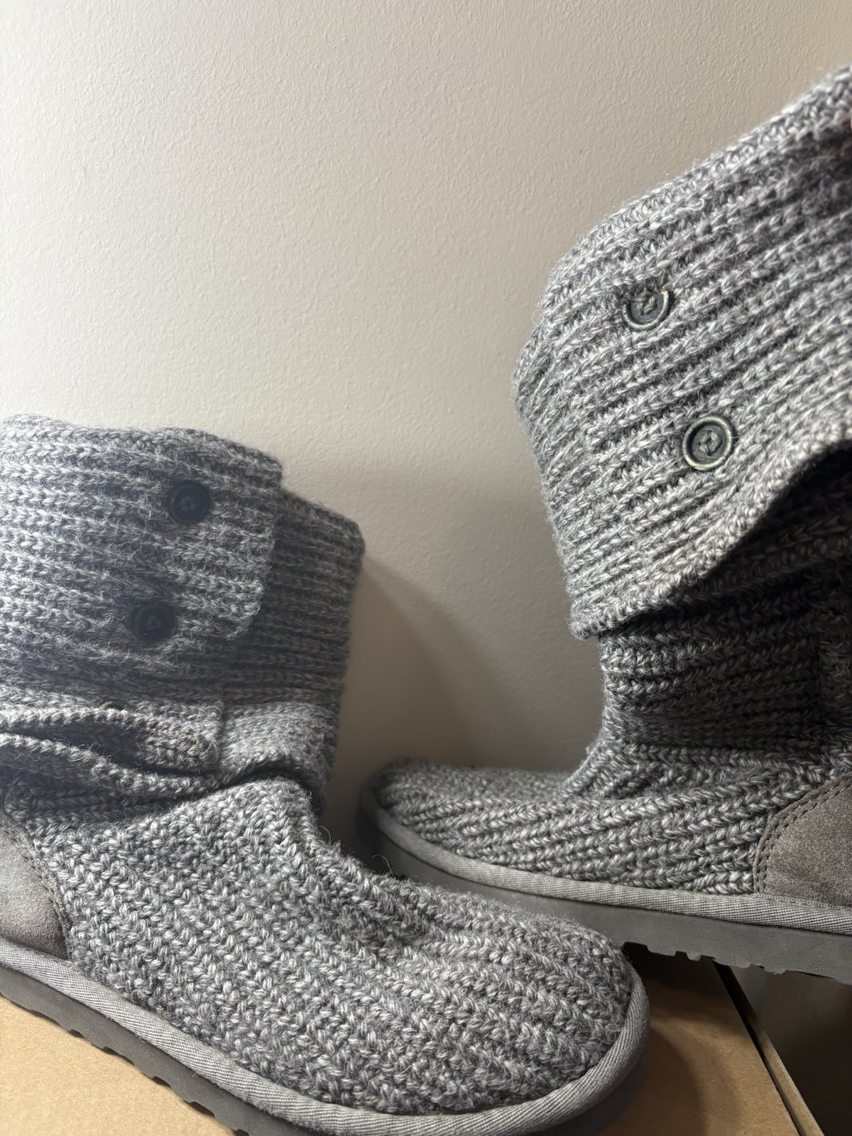UGG Gray Knit Button Mid-Low Calf Women's Boots Size 6