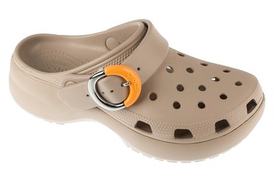 Badelatschen Damen, Crocs Classic Platform Dipped Buckle Clog, Beige