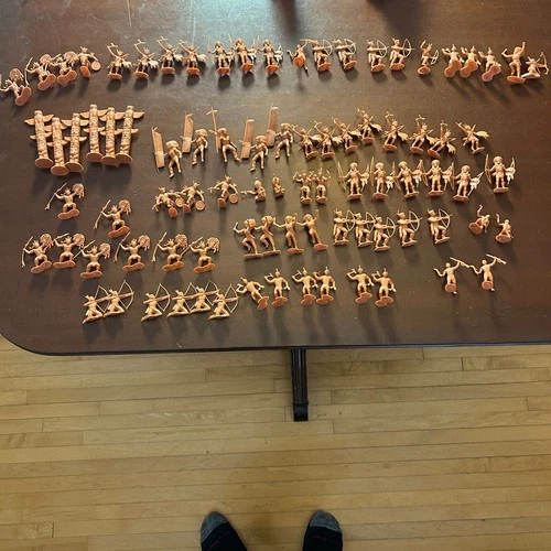 Lot of 88 Vintage Marx Fort Apache Play Set Brown Plastic Indians Totems 54mm