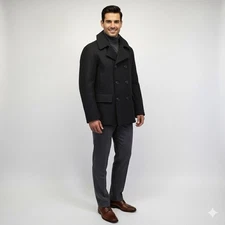 USN Mens Pea Coat XXL Black Double Breasted Wool Quilted Lined Classic Military