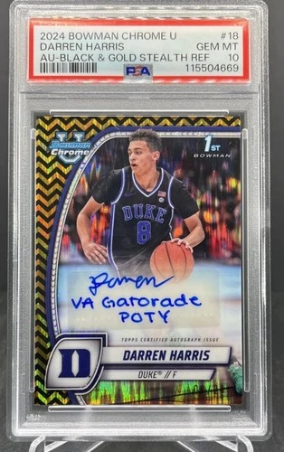 2024-25 Bowman U Chrome Darren Harris Auto Black Gold Inscription 08/24 PSA 10
