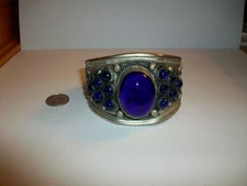 Vintage Tribal Kuchi Silver Cuff Bracelet W/Blue Glass Stones