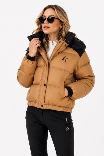 Perfect Moment Moment Down Ski Jacket Tan Black Waterproof Puffer Size L