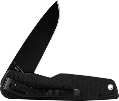 True Ball Bearing Flipper Pocketknife with 3'' Drop Point Blade, Black.