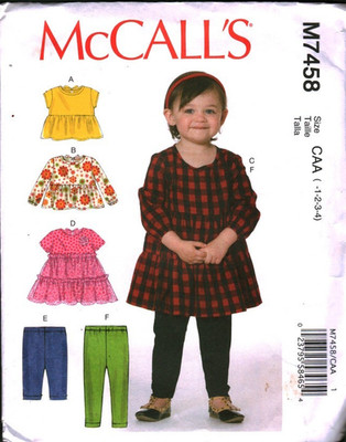 7458 Vintage McCalls SEWING Pattern Girls Top Dress Leggings Casual Todder 1 2