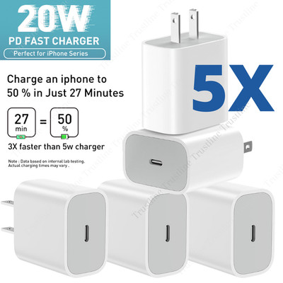 5X USB Type C Fast Charger Cube 20W PD Adapter for iPhone16e/17/15/Air/14/11 Lot