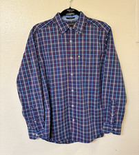 Mason James Stretch Plaid Button-Down Shirt Blue Red White Long Sleeve Men's S