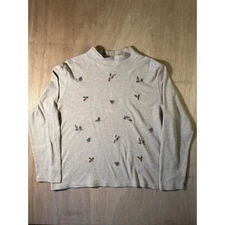 Studio Works Mock Neck Long Sleeve Top Nature Embroidered Light Beige Women's L