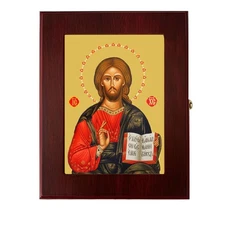 Christ Teacher Framed Icon Box Rosary Holder Wall Table 7.5" Ortho