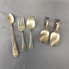 Vintage Set of 5 Baby Feeding Spoons - Gerber, Winthrop, 2 - Curved Loop Spoons