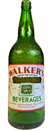 Antique Walker’s Middlesex Fells Springs Quart Bottle ACL Melrose Massachusetts