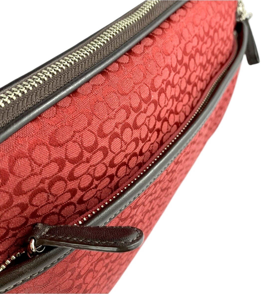Coach Mini Signature Cosmetic Large Zip Travel Bag Red/Brown
