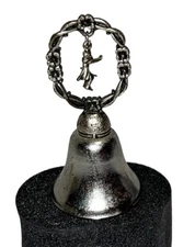 Vintage Hawaiian Luau Dancing Hula Girl Bell Silver Tone Hibiscus Flowers