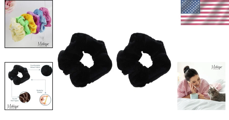 Terciopelo Sólido Scrunchies - Juego de 2 - Negro, Perfecto para Cualquier Ocasión Foto 2 de 4