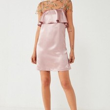NWT UO URBAN OUTFITTERS KIMCHI BLUE SATIN RUFFLE BLUSH PINK DRESS MEDIUM