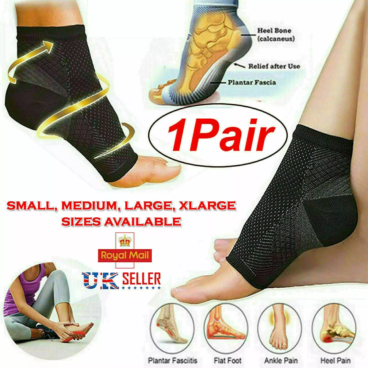 2 x Plantar Fasciitis Compression Socks Heel Foot Arch Pain Relief