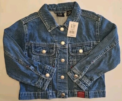 NEW Vintage Gap Kids Blue Snap Denim Jean Jacket Unisex Size XS NWT