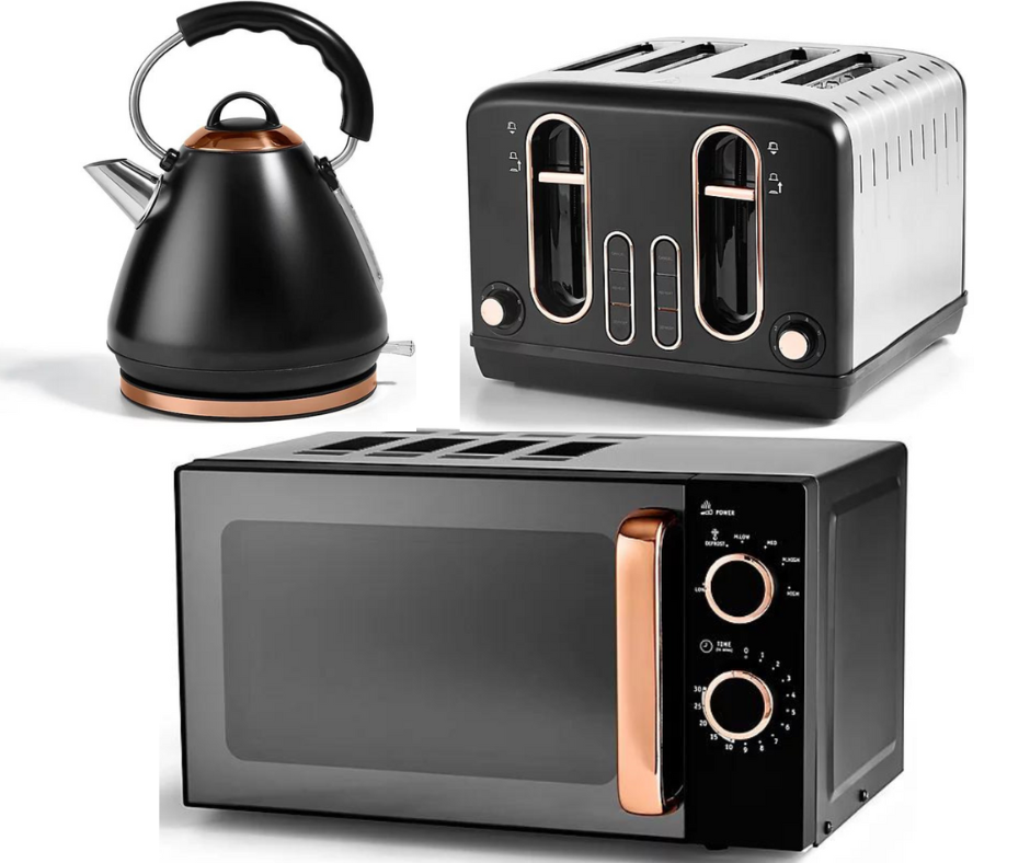 Stylish Black Rose Gold Matching 3KW Pyramid Kettle Slot Toaster  Microwave