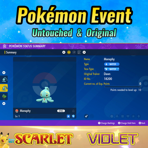 ✨Shiny Manaphy 💚Event Pokemon Ranger 💜 Pokémon Scarlet & Violet