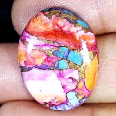 Spiny Oyster Copper Turquoise Oval Cabochon Gemstone 32.45 Ct Natural 23x29x5 mm