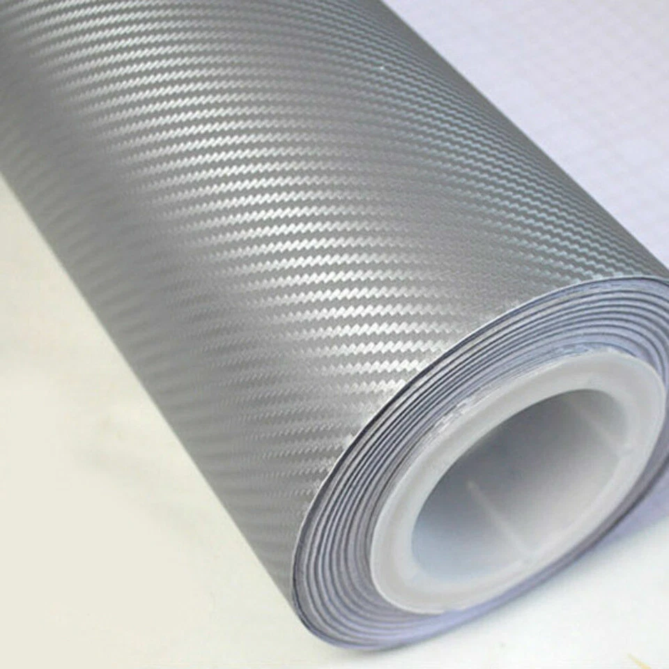 12'x120" Plata 3D Fibra de Carbono Vinilo Coche Hágalo Usted Mismo Envoltura Hoja Rollo Película Adhesiva Calcomanía Foto 3 de 4