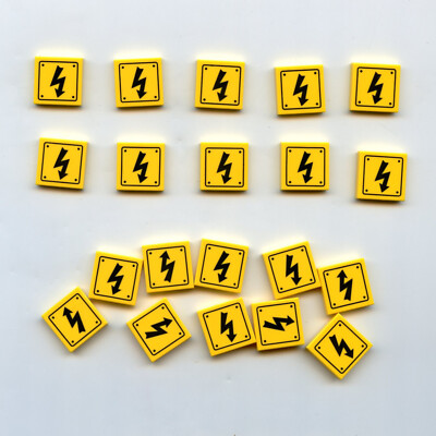 LEGO x 20 Yellow Tile 2 x 2 with Electricity Danger Sign and Rivets Pattern CITY