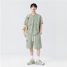 Mens Tracksuit 2-Piece Set Short Sleeve T Shirt Shorts Sweatsuit Outfit Set