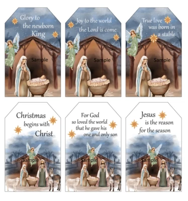 Christmas Nativity Stable Angels Animals Star 6 x Gift Tag Craft Card Journal - image 1 of 2