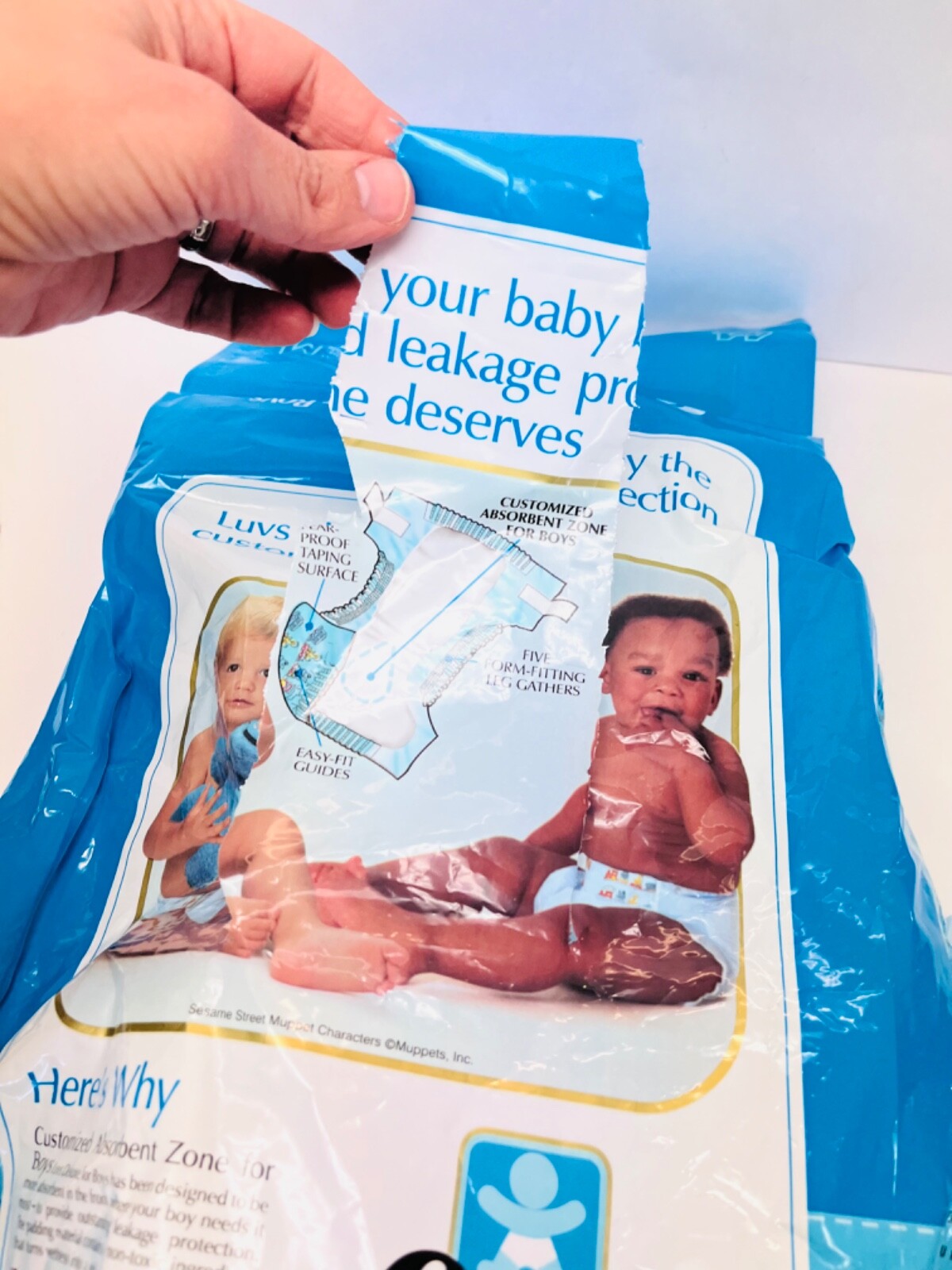 Vintage Luvs Deluxe Diapers for Boy Packaging with 2 Diapers 1987