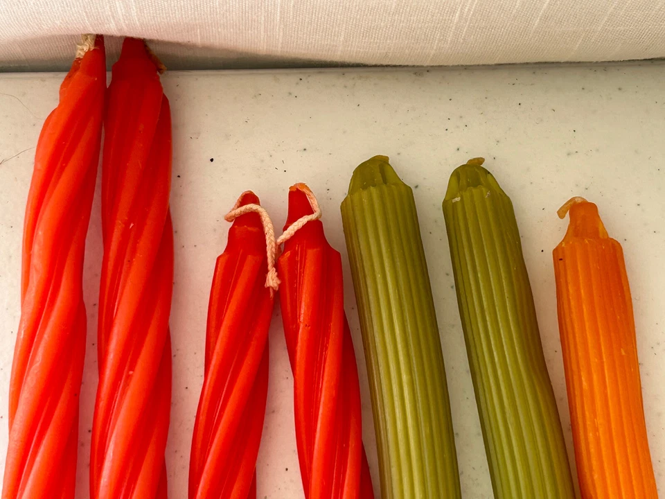 Vintage Beeswax Candles Tapered Lot Of 7 Orange & Green J - Image 4 of 4